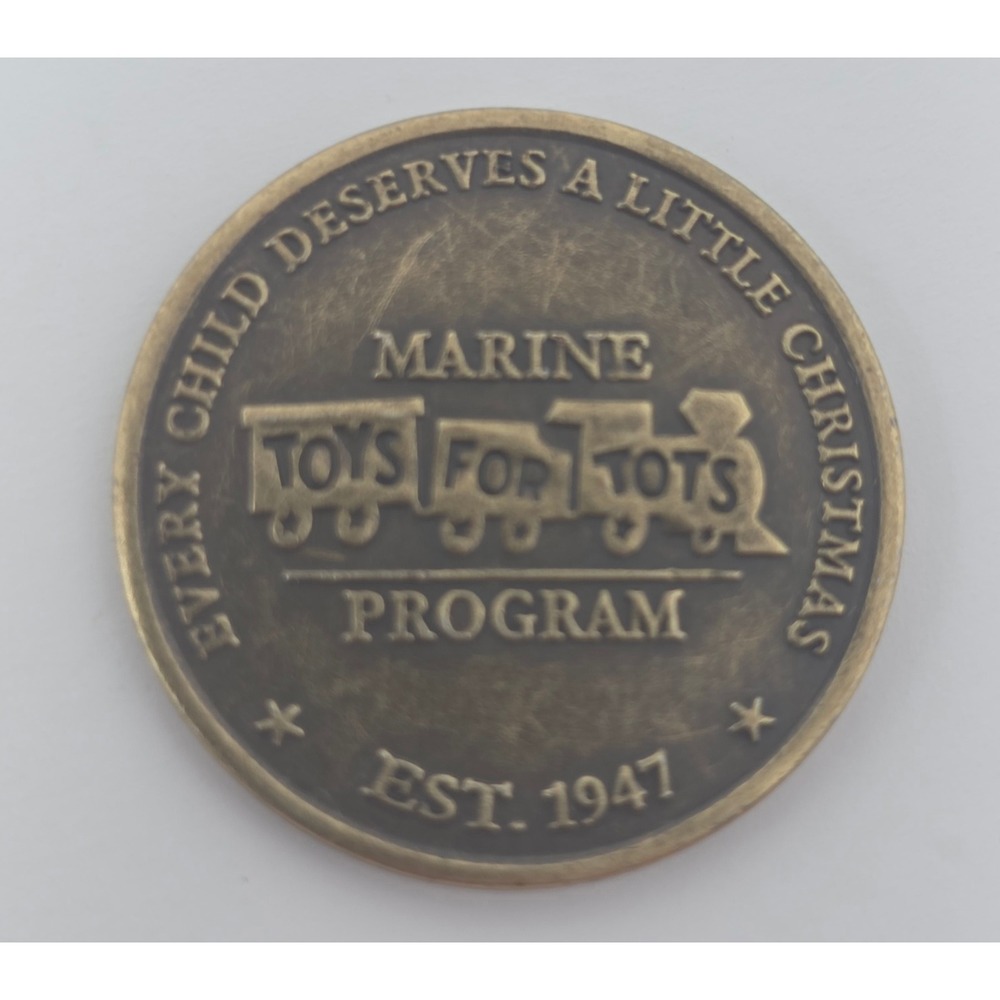 Lot of 2 USMC Toys for Tots Challenge Coin Marine Corps Broze Token Train Bear